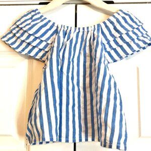 NWT ROLLER RABBIT Blue Chambray & White Stripe Flutter-sleeve Top 24M
